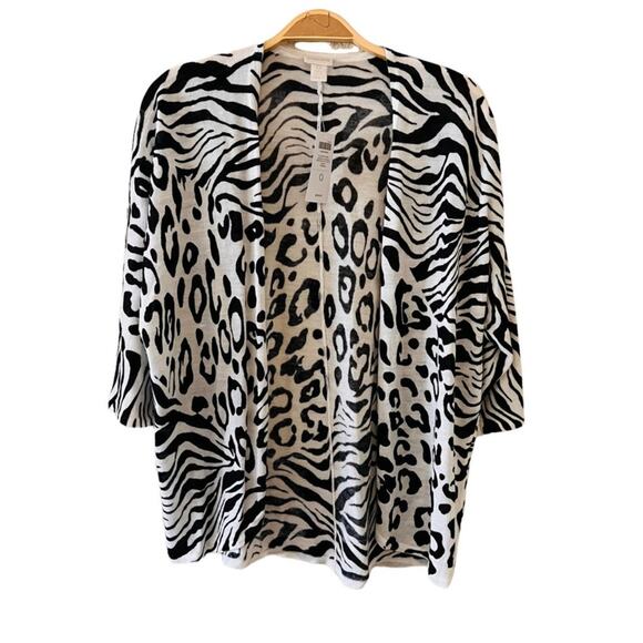 Chico’s Genevra Cardigan Size S Small Open Front Zebra Print NWT Black White - Picture 2 of 4